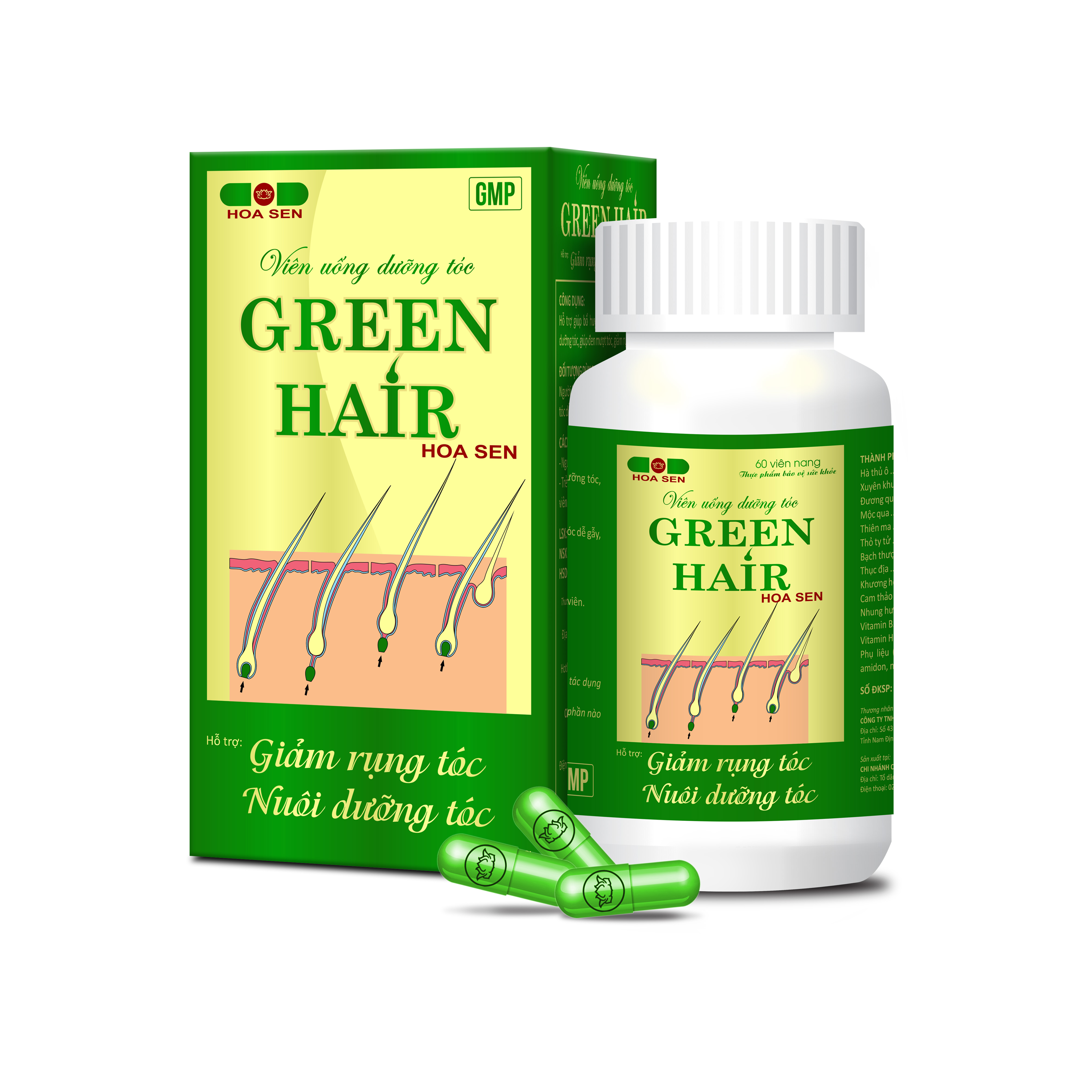 Viên uống dưỡng tóc Green hair Hoa Sen - Dạng lọ (Hàng chính hãng)